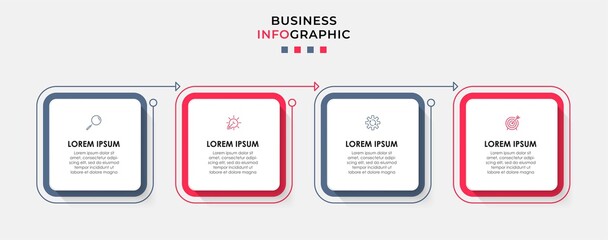 Business Infographic design template Vector with icons and 4 options or steps. Can be used for process diagram, presentations, workflow layout, banner, flow chart, info graph