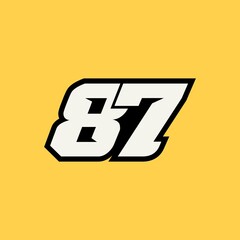 Racing star number 87 isolated on yellow background
