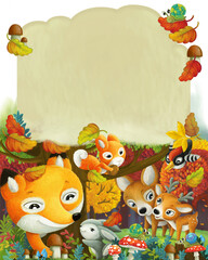 cartoon forest animals friends during autumn illustration