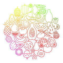 Tropical Fruit Line Icon Circle Design. Vector Illustration of Outline Poster.
