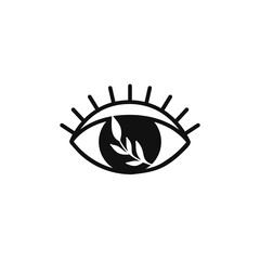 Third eye with floral branch. Evil eye logo design.