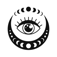 Hand drawn crescent moon with phases and third eye.