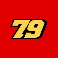 Racing star number 79 isolated on red background