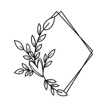 recommend clip art: Hand drawn rhombus frame with heart and leaves.