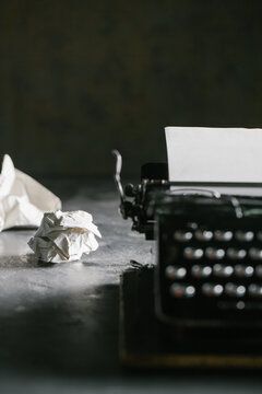 Vintage typewriter on wooden table