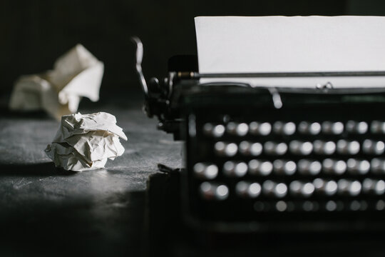 Vintage typewriter on wooden table
