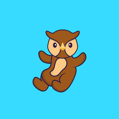 Cute owl is flying. Animal cartoon concept isolated. Can used for t-shirt, greeting card, invitation card or mascot. Flat Cartoon Style