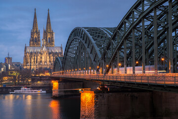 Cologne Cathedral and Hohenzollern Bridge in Cologne, Germany