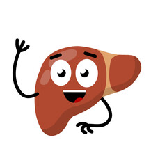 Healthy liver. Emotions on face of character. Comparison of the medical condition of human organs. Funny flat cartoon