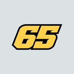 Racing star number 65 isolated on gray background