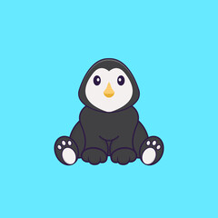 Cute penguin is sitting. Animal cartoon concept isolated. Can used for t-shirt, greeting card, invitation card or mascot. Flat Cartoon Style