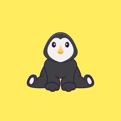 Cute penguin is sitting. Animal cartoon concept isolated. Can used for t-shirt, greeting card, invitation card or mascot. Flat Cartoon Style