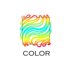 logo color with emblem of multicolored bright rainbow rolled strip in the form of a snake in the shape of a square