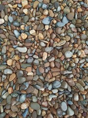 Textured wallpaper. Pebbles on the beach. Background of stone wall