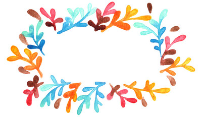 Obraz premium Colorful weed plant wreath frame watercolor for decoration on Autumn season, tropical garden and summer theme.