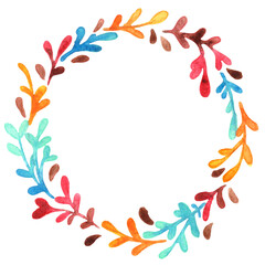 Fototapeta na wymiar Colorful weed plant wreath watercolor for decoration on Autumn season, tropical garden and summer theme.