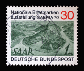 Stamp printed in Germany showing Saar stamp Number 171, National stamp exhibition SABRIA 70, circa 1970