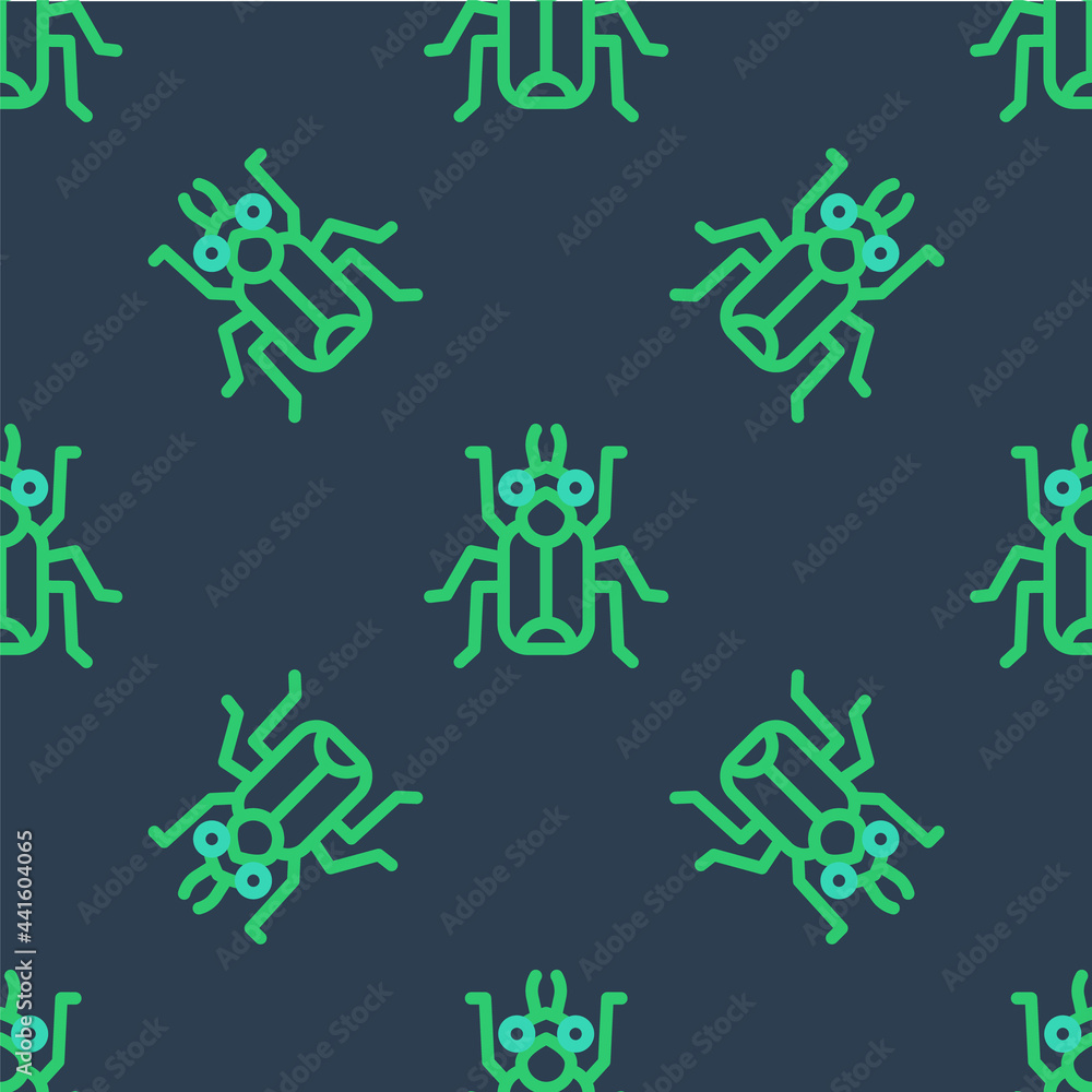 Poster line beetle bug icon isolated seamless pattern on blue background. vector