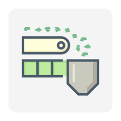 Mining processing industry vector icon. Industrial machine, equipment with conveyor belt. To transport, sorting and carry raw material from quarry i.e. ore, coal, rock to factory plant. 64x64 pixel.