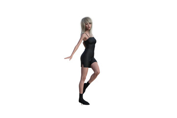 High resolution girl figure in various poses, isolated on white background. 3D figure, clip art as a template for collage. 3D rendering, 3D illustration.
