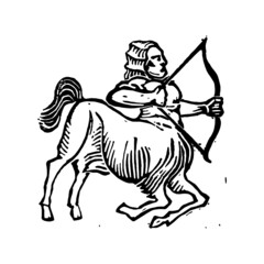 Fototapeta na wymiar Sagittarius sign zodiac astrology vector linocut print illustration