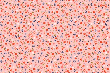 Peel and stick wallpaper Small flowers Vector seamless pattern. Pretty pattern in small flowers. Small red  flowers. Coral pink background. Ditsy floral background. The elegant the template for fashion prints. Stock vector.