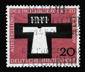 Stamp printed in Germany shows Holy Coat of Trier, showing of the seamless robe of Christ at the...