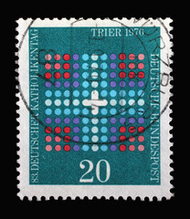 Stamp printed in Germany shows stylized cross, 83rd German Catholic Day in Trier, circa 1970