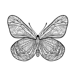 isolated image of a butterfly on a white background. Raster illustration, white-black. Coloring book for children and adults. Design of wallpaper, fabrics, textiles. Illustration for packaging.