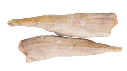 Fresh frozen hake or pollock isolated on white background.
