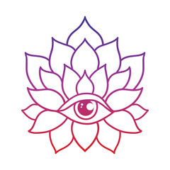 Hand drawn lotus flower tattoo design with third eye. Graphic mandala pattern
