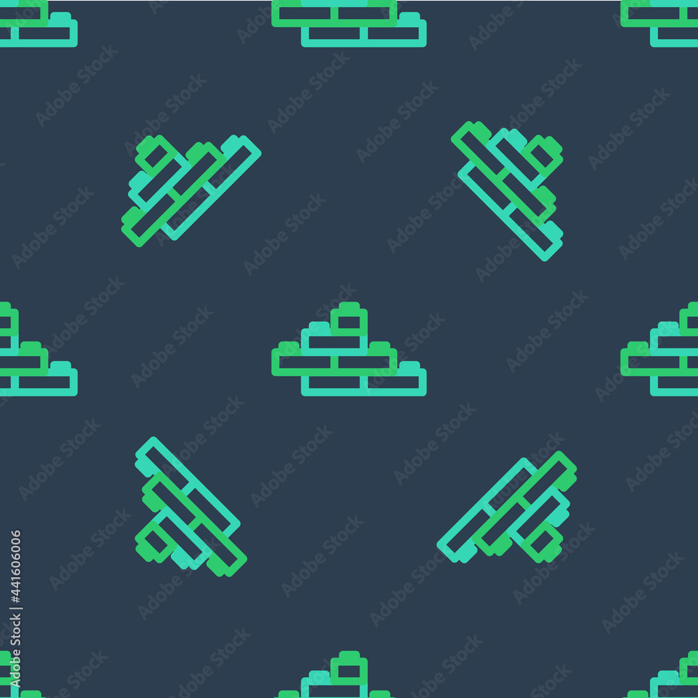 Poster line toy building block bricks for children icon isolated seamless pattern on blue background. vecto