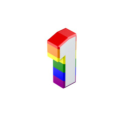 Isometric number 1 gay pride rainbow flag font. 3D Rendering