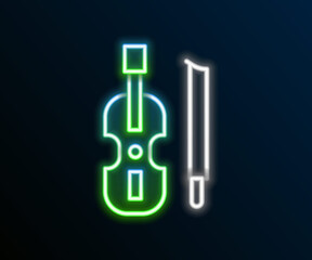 Glowing neon line Violin icon isolated on black background. Musical instrument. Colorful outline concept. Vector