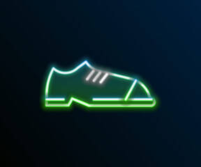 Glowing neon line Men shoes icon isolated on black background. Colorful outline concept. Vector