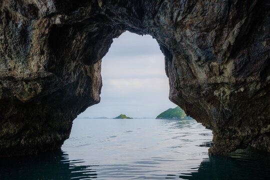 Ko ma Cave, Rock cliff  island, stone, sea and blue sky "Ao Song Pee Nong"Angthong marine National Park, Ko Phaluai, Ko Samui District, Surat Thani, Mu Ko Ang Thong National Park, Gulf of Thailand,