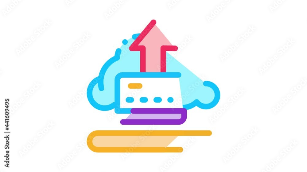 Poster write-off data through cloud storage icon animation. color write-off data through cloud storage anim
