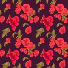 Seamless pattern of flowers on a purple background