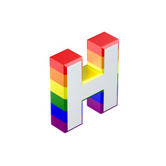 Isometric letter H gay pride rainbow flag font. 3D Rendering