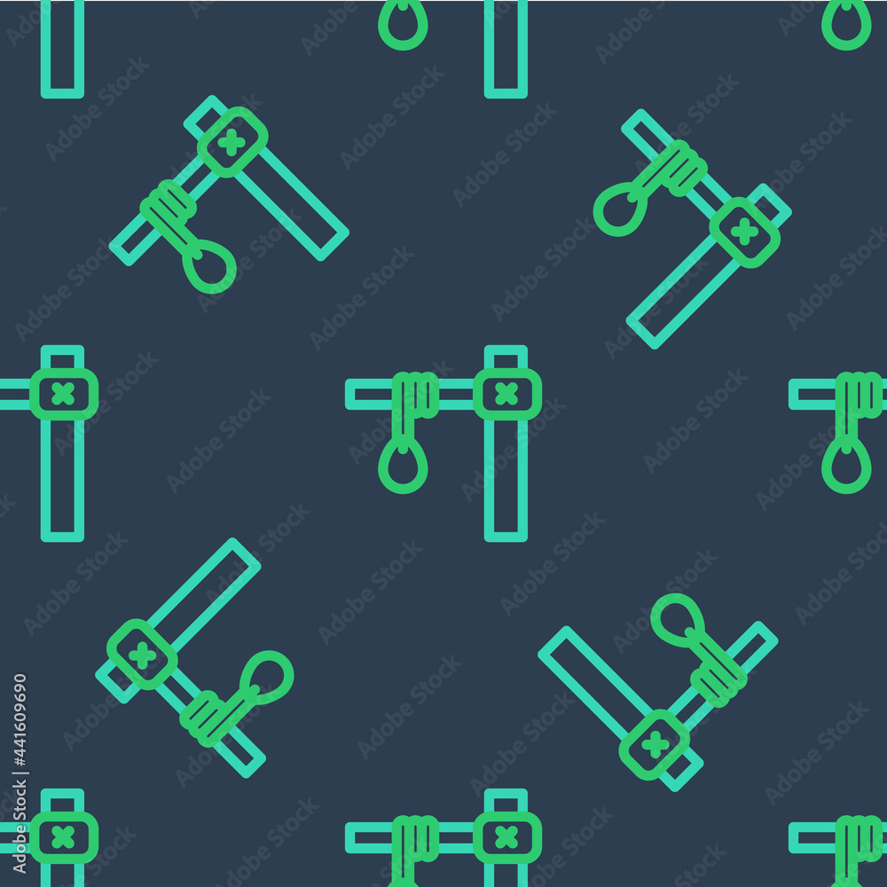 Poster line gallows rope loop hanging icon isolated seamless pattern on blue background. rope tied into noo