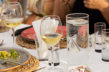 wine glass standing on the table at a celebration