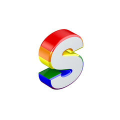 Isometric letter S gay pride rainbow flag font. 3D Rendering