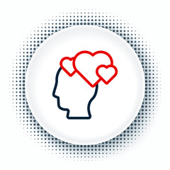 Line Human head with heart icon isolated on white background. Love concept with human head. Colorful outline concept. Vector