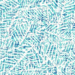 Blue mottled glitch linen texture background. Seamless abstract textile effect. Distressed aqua melange dye pattern. Coastal cottage decor, modern sail fashion, soft furnishing repeat cloth 
