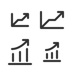 Pixel-perfect linear icons of a graph with ascending arrows in two variants built on two base grids of 32x32 and 24x24 pixels. The initial base line weight is 2 pixels. Editable strokes