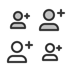 Pixel-perfect linear icon of adding user  built on two base grids of 32 x 32 and 24 x 24 pixels. The initial base line weight is 2 pixels. In two-color and one-color versions. Editable strokes