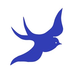 Blue flying bird silhouettefor logo, stickers, graphic design