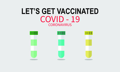 A flat illustration vector of three different coronavirus covid-19 vaccine types in a test tube. Let's get vaccinated campaign and medical care concept.