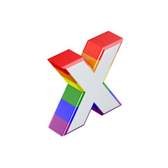 Isometric letter X gay pride rainbow flag font. 3D Rendering