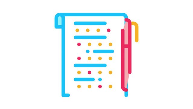 Examination Sheet with Pen Icon Animation. color Examination Sheet with Pen animated icon on white background